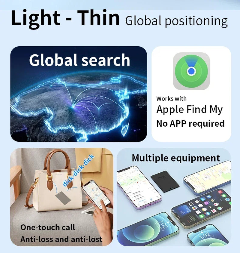 Thin GPS Locator Card anti Loss GPS Tracking Smart Mini Tag Bluetooth Wireless Charge for Find My APP IOS Wallet Phone Tracker
